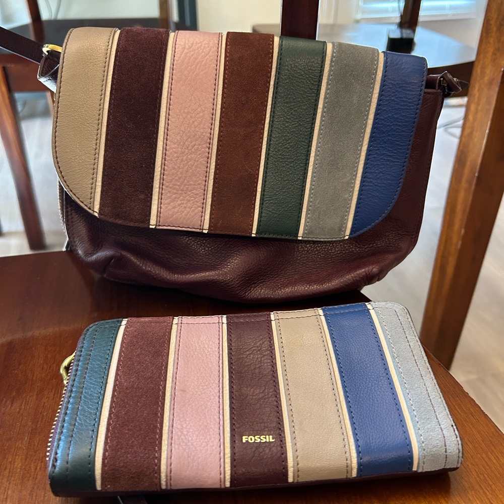 Fossil multicolor satchel crossbody bag and matching wallet!